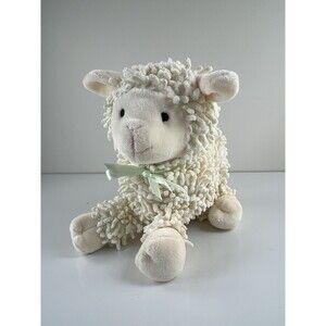BABY ASPEN Nubby Lamb Sheep 10" Plush Green Bow White Cream Ivory Stuffed Animal